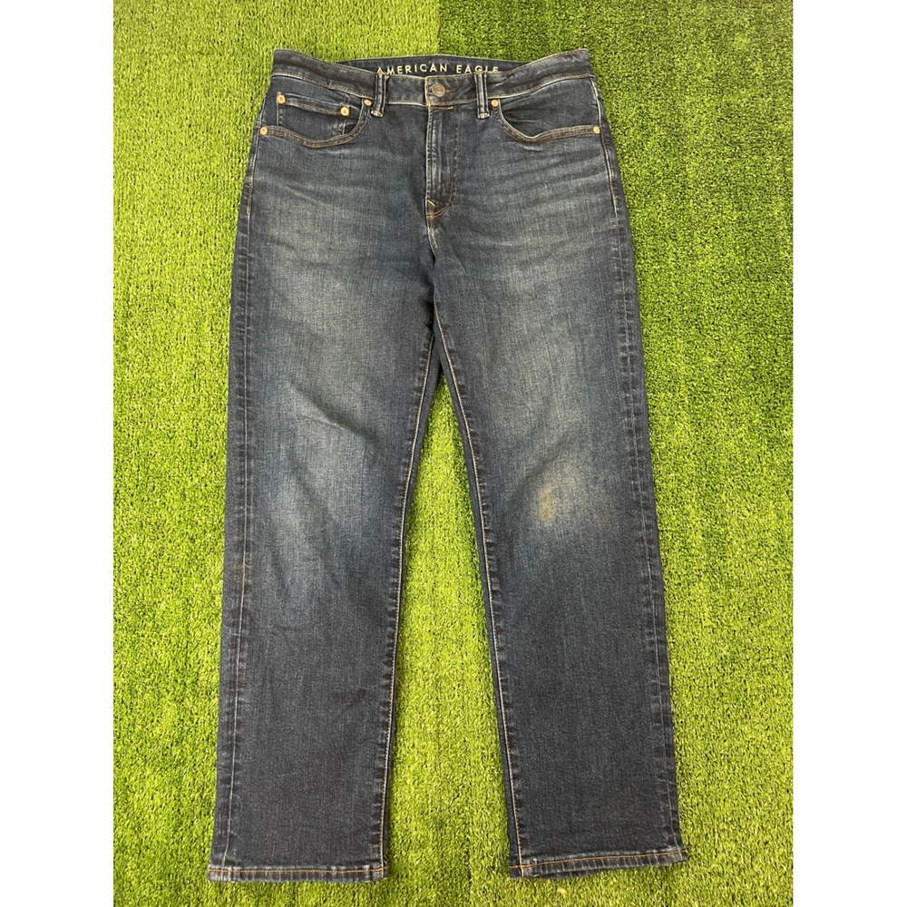 American Eagle Athletic Straight Mens Jeans Dark Wash Blue 32x30 Stretch Denim
